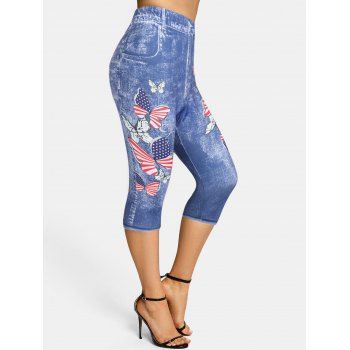 

Skinny Butterflies 3D Print Capri Jeggings, Light blue