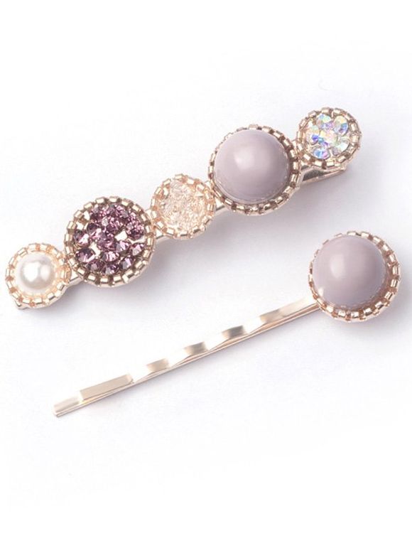 2 Pièces Pinces à Cheveux Elégante Forme Géométrique en Fausse Perle avec Strass - Violet clair 