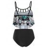 Plus Size Swimsuit Gothic Printed Two Piece Tankini Swimwear Set Flounce Tummy Control Bathing Suit - BLACK 4X