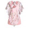 Peach Bloom Floral Asymmetric Chiffon T Shirt 2 In 1 Cut Out Heathered Summer Tee - LIGHT PINK S