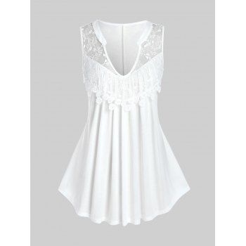 

Plus Size V Neck Sleeveless Lace Panel Blouse, White