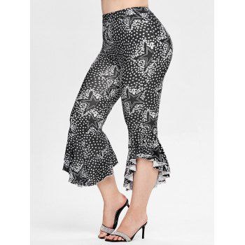 

Plus Size High Waist Stars Print Bell Bottom Pants, Black