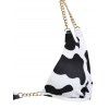 Beach Animal Print Bikini Swimsuit Cow Print Chain Tied Back High Cut Open Back Halter Swimwear - WHITE S