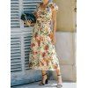 Garden Party Dress Flower Print Vacation Dress Belted Plunging Neck Flutter Sleeve A Line Midi Summer Casual Chiffon Dress - YELLOW XL