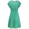 Summer Dress Allover Printed Mini Dress Surplice Plunging Neck Belted Dress - GREEN M