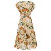 Garden Party Dress Flower Print Vacation Dress Belted Plunging Neck Flutter Sleeve A Line Midi Summer Casual Chiffon Dress - YELLOW XL