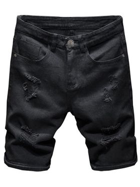 Casual Demin Shorts Washed Zipper Fly Pockets Ripped Details Summer Shorts