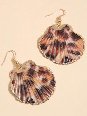 Bohemian Leopard Print Shell Shape Hook Drop Earrings