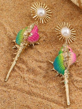 Artificial Pearl Colorful Shell Shape Bohemian Beach Earrings