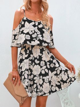 Casual Dress Floral Print Dress Flounce Sleeveless High Waist A Line Mini Summer Vacation Dress