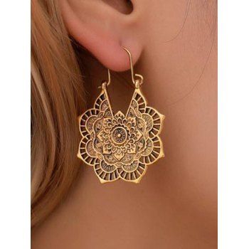 Fashion Women Bohemian Drop Earrings Hollow Out Flower Pattern Vacation Earrings Jewelry Online Golden