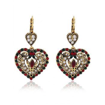 Vintage Heart Shape Rhinestone Faux Crystal Drop Earrings