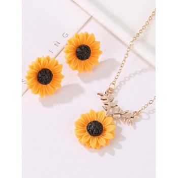 Vacation Leaf Sunflower Pattern Fresh Style Necklace and Stud Earrings Summer Set