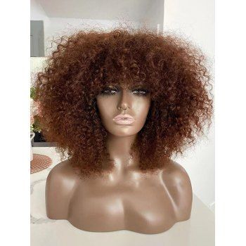 

Afro Curly Wig Trendy Solid Color Full Bang Short Heat Resistance Synthetic Hair, Coffee