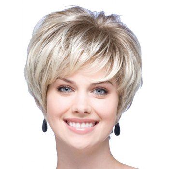 

Short Wig Highlight Straight Side Bang Trendy Heat Resistance Synthetic Hair, White