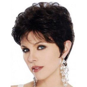 

Waxy Short Wig Solid Color Side Bang Trendy Heat Resistance Synthetic Hair, Black
