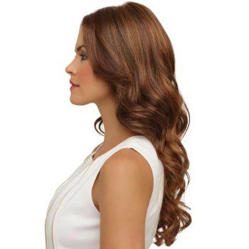 

Long Wig Highlight Waxy None Bang Elegant Heat Resistance Synthetic Hair, Coffee