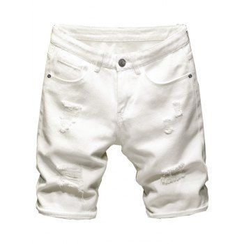 

Casual Demin Shorts Washed Zipper Fly Pockets Ripped Details Summer Shorts, White