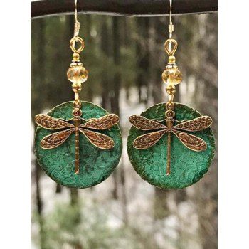 

Vintage Drop Earrings Dragonfly Geometric Pattern Bead Trendy Earrings, Deep green