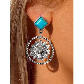 

Vintage Sunflower Round Shape Artificial Turquoise Drop Earrings, Silver