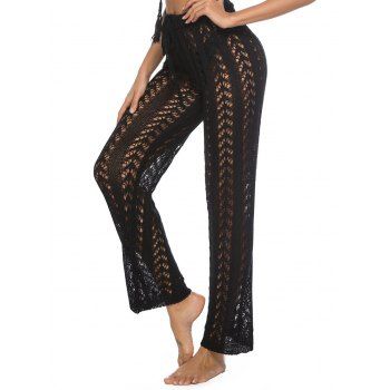 

Crochet Lace Swim Pants Knitted Hollow Out Cover Up Pants High Waist Fishnet Swimsuit Beach Pants, Black