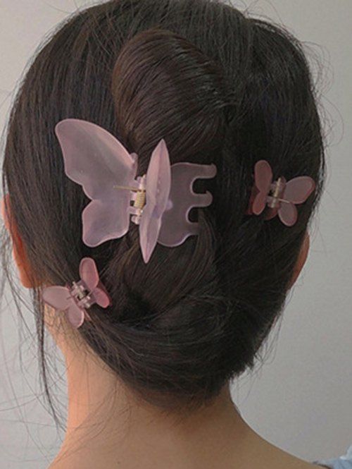 3 Pièces Pince à Cheveux Vintage en Forme de Papillon - Rose clair 