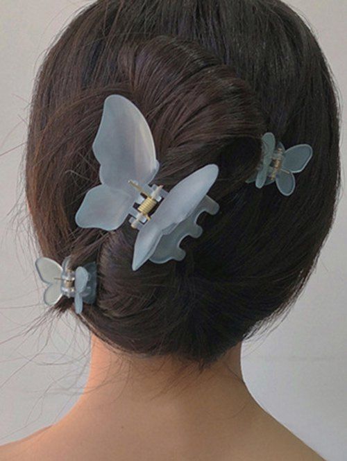 3 Pièces Pince à Cheveux Vintage en Forme de Papillon - Bleu clair 