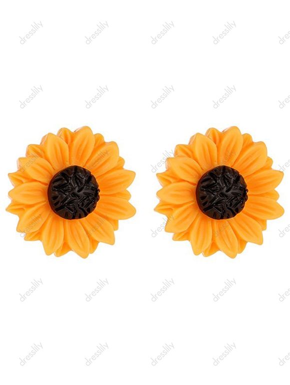 Ensemble de Collier et de Boucles D'Oreilles D'Eté Style de Vacances Tournesol Motif de Feuille - Jaune 