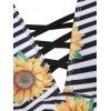 Sunflower Zig Zag Print Criss Cross High Waist Tummy Control Tankini Swimwear and Floral Print Asymmetrical Empire Waist Ruched Cami Dress Summer Beach Outfit - multicolor S