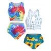 Ensemble d'été de Plage avec Maillot de Bain Tankini Croisé Gainant à Imprimé Tournesol Rayé Contrasté - multicolor S