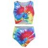Ensemble d'été de Plage avec Maillot de Bain Tankini Croisé Gainant à Imprimé Tournesol Rayé Contrasté - multicolor S