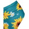 Ensemble d'été de Plage avec Maillot de Bain Tankini Croisé Gainant à Imprimé Tournesol Rayé Contrasté - multicolor S