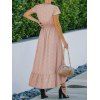 Garden Party Dress Printed Dress Cottagecore Mock Button Self Belted Ruched High Low Maxi Summer Vacation Dress - LIGHT PINK L