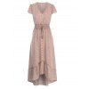 Garden Party Dress Printed Dress Cottagecore Mock Button Self Belted Ruched High Low Maxi Summer Vacation Dress - LIGHT PINK XL