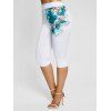 Plus Size Yoga Casual Capri Leggings Floral Print Leggings Elastic Waist Sporty Summer Leggings - WHITE 5X
