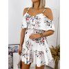 Summer Dress Leaf Floral Print Dress Flounce High Waist Sleeveless A Line Mini Vacation Dress - WHITE XL