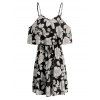 Casual Dress Floral Print Dress Flounce Sleeveless High Waist A Line Mini Summer Vacation Dress - BLACK M