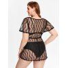 Plus Size Tie Sheer Lace Plunging Cover Up - BLACK 5X