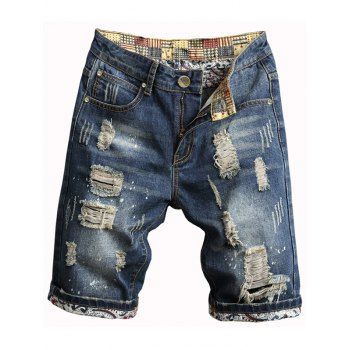 

Ethnic Demin Shorts American Flag Ripped Details Pockets Patriotic Summer Casual Shorts, Blue