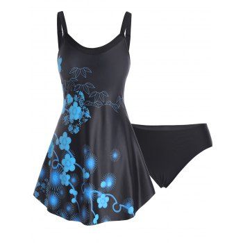 Modest Floral Tankini Swimsuit Print Two Piece Skirted Cheeky Retro Swimwear Set
