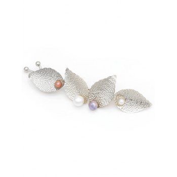 

2 Pcs Vintage Hair Clips Leaf-shaped Faux Pearl Trendy Hair Accessories Set, Silver