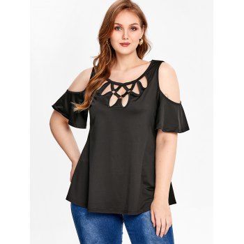 

Plus Size Cold Shoulder Cutout Tee, Black