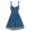 Hollow Out Flower Embroidery Mini Dress O Ring Straps Lace-up A Line Dress Sleeveless Summer Dress - BLUE S