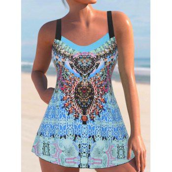 

Abstract Print Contrast Straps Tankini Swimwear, Multicolor