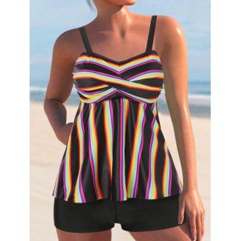 

Striped Rainbow Boyshort Twist Tankini Swimwear, Multicolor
