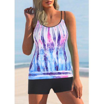 

Modest Tie Dye Tankini Swimsuit Boyshorts Blouson Swimwear Set, Multicolor