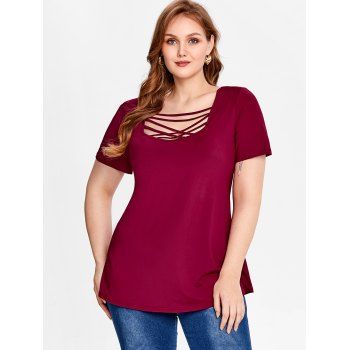 

Plus Size Casual Crisscross T-shirt, Deep red