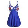 Maillot de Bain Tankini Panneau Fleuri avec Trou de Serrure - Bleu S