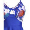 Floral Panel Keyhole Frilled Boyshorts Tankini Swimwear - BLUE S