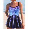 Maillot de Bain Tankini Jupé Modeste Imprimé Partout à Volants - Bleu M